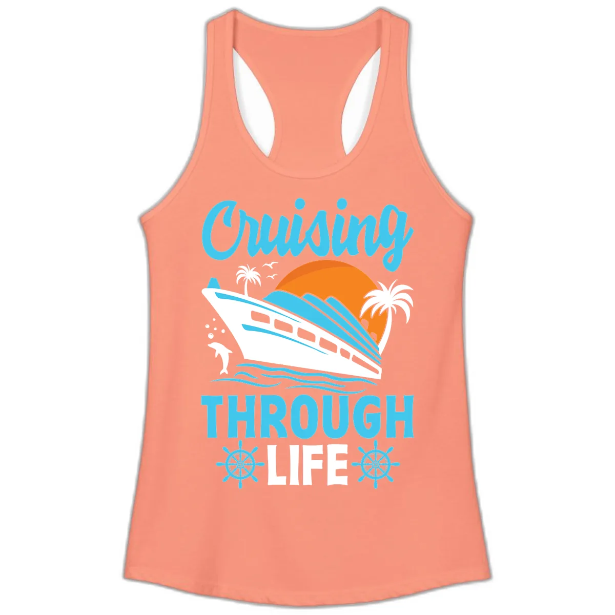 Cruising Through Life Ladies Tank in Solid Light Orange