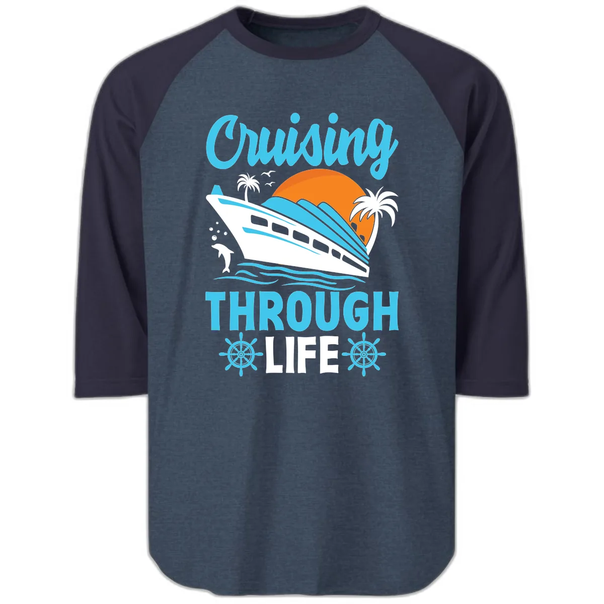 Cruising Through Life Raglan 3/4 in Heather Denim Navy