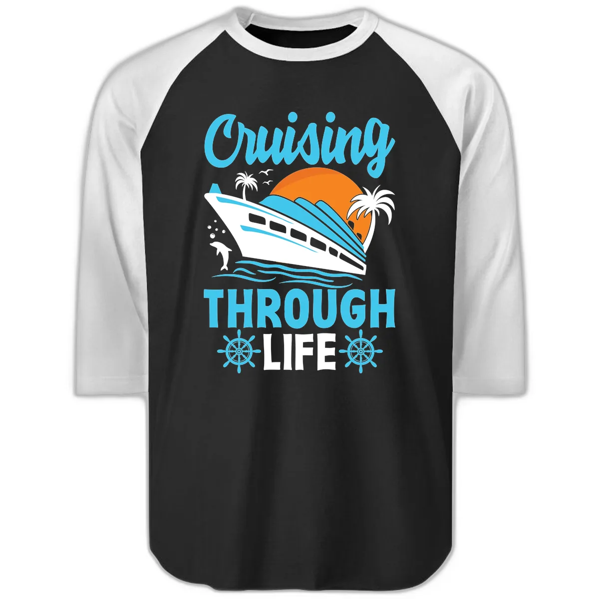 Cruising Through Life Raglan 3/4 in Black White