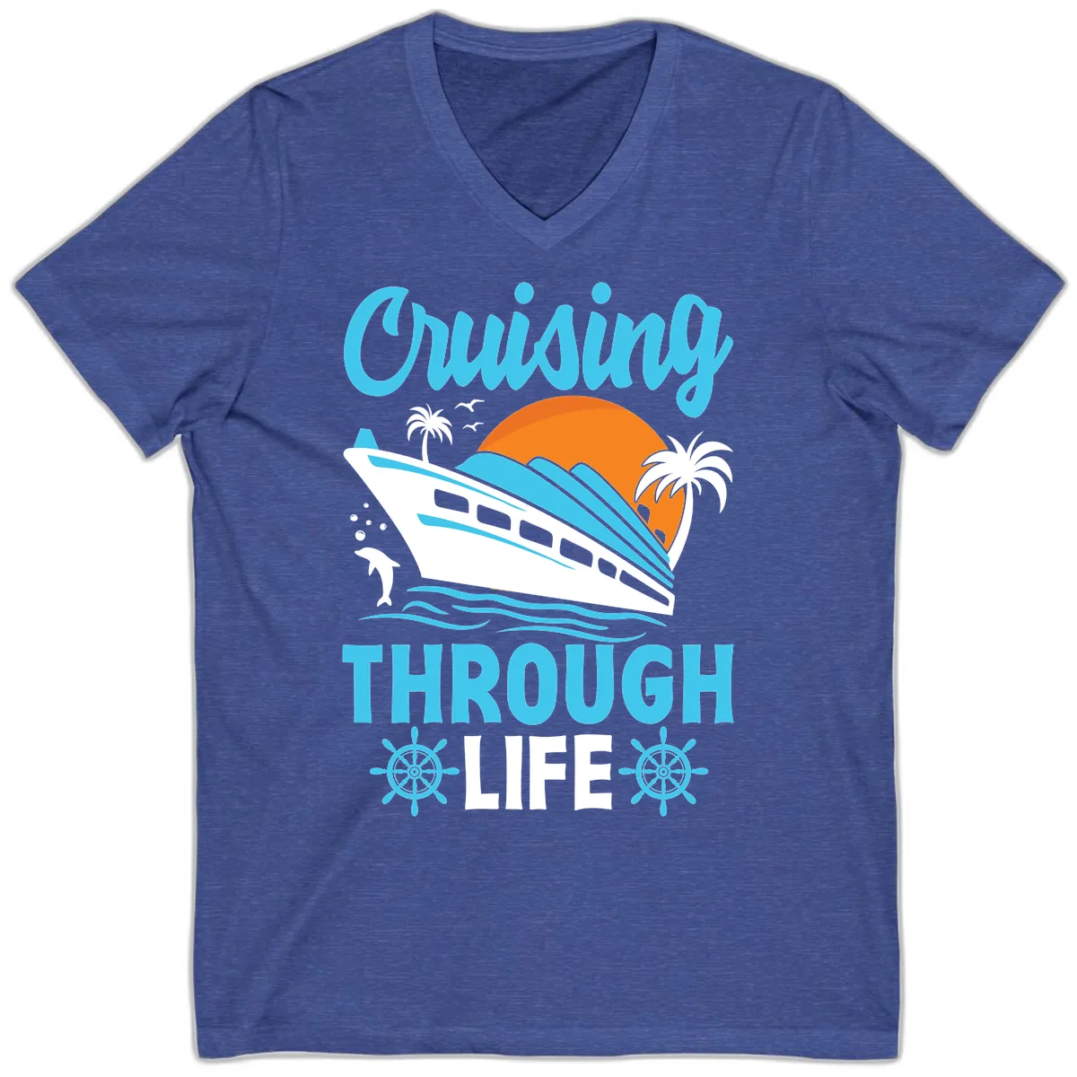 Cruising Through Life V-Neck in Heather True Royal