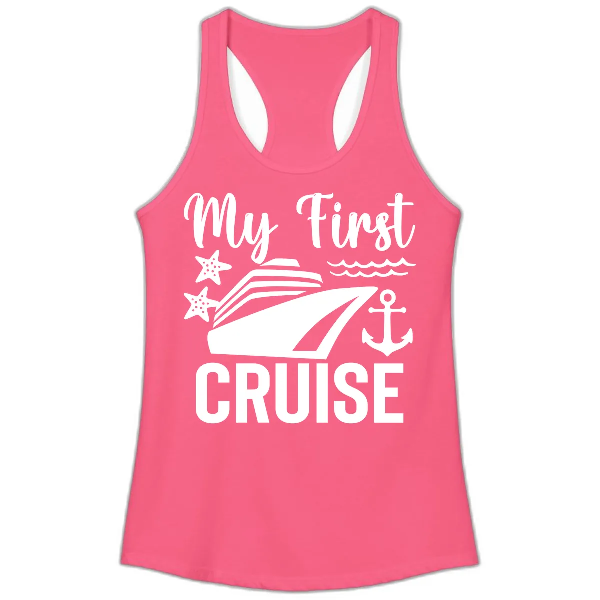 My First Cruise Ladies Tank in Solid Hot Pink