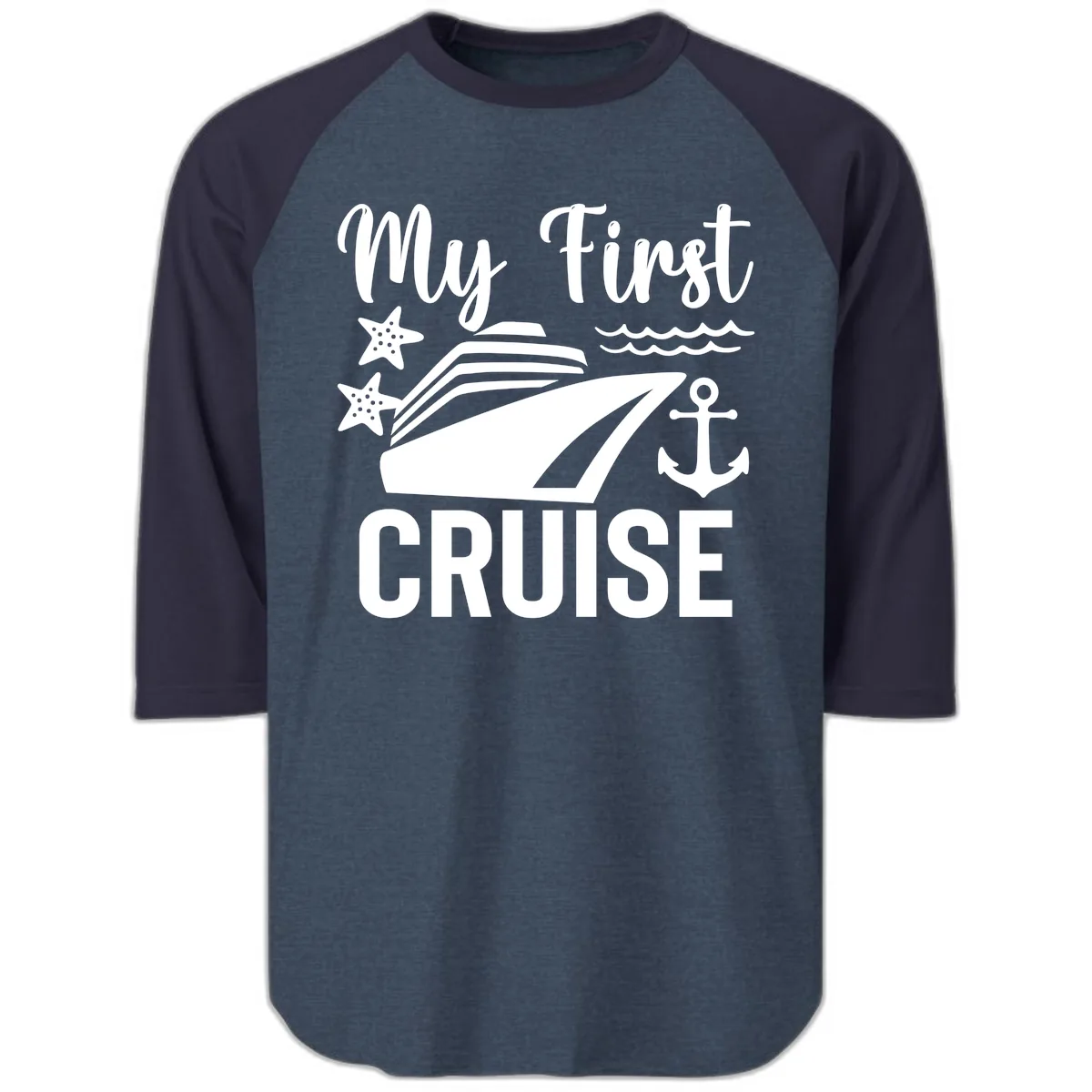 My First Cruise Raglan 3/4 in Heather Denim Navy