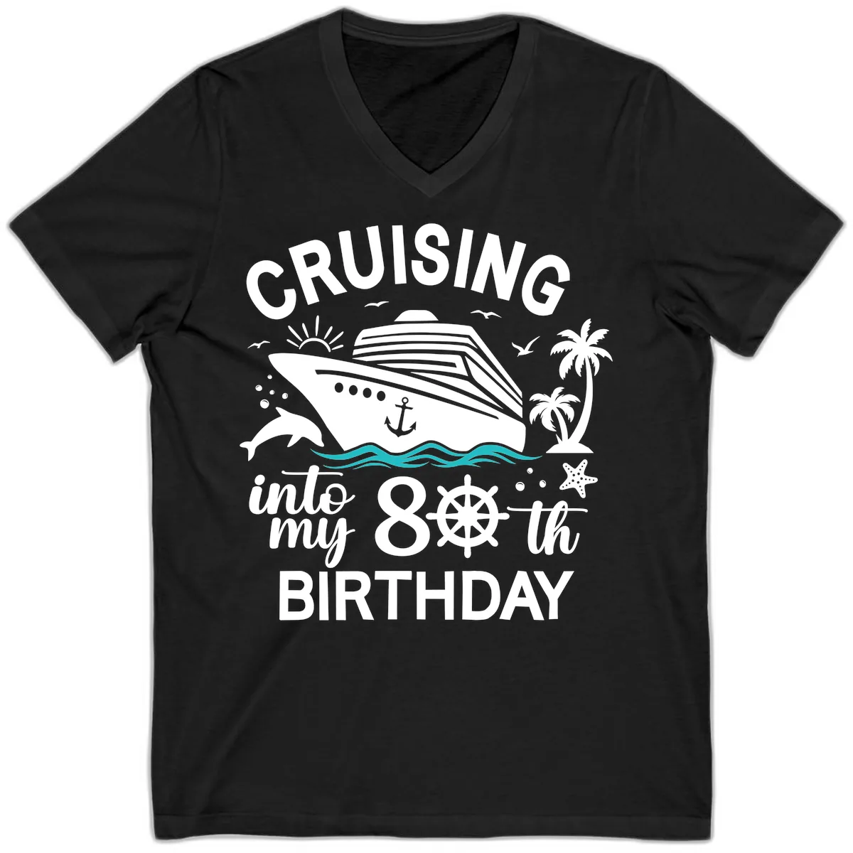 Cruising Into My 80th Birthday V-Neck in Black