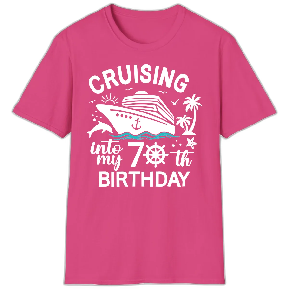 Cruising Into My 70th Birthday T-Shirt in Heliconia