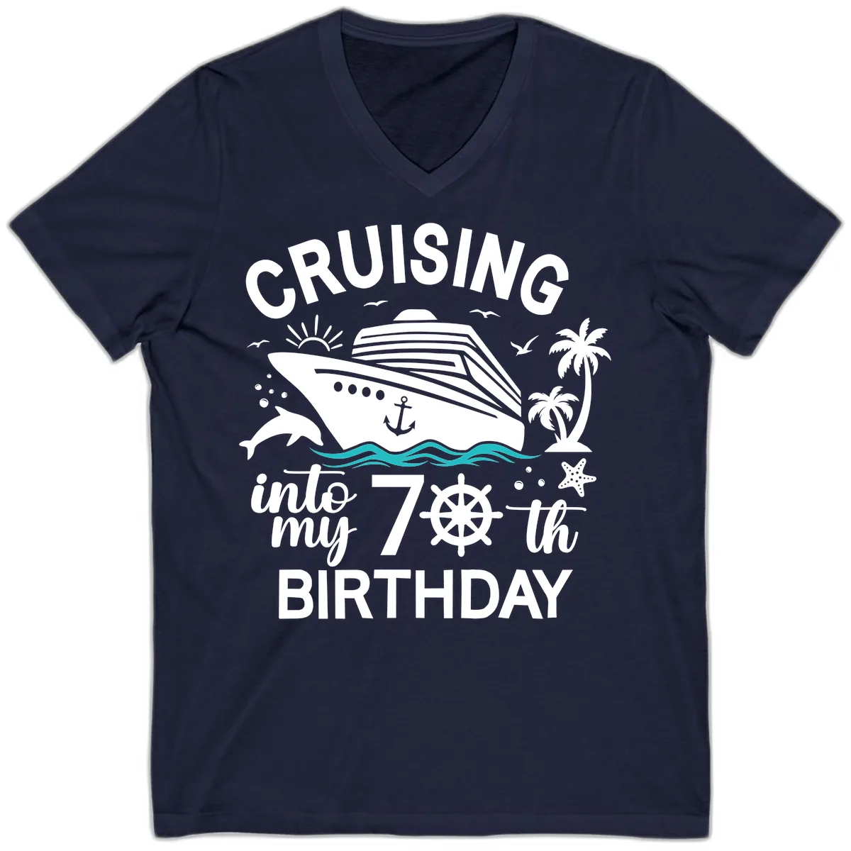 Cruising Into My 70th Birthday V-Neck in Navy