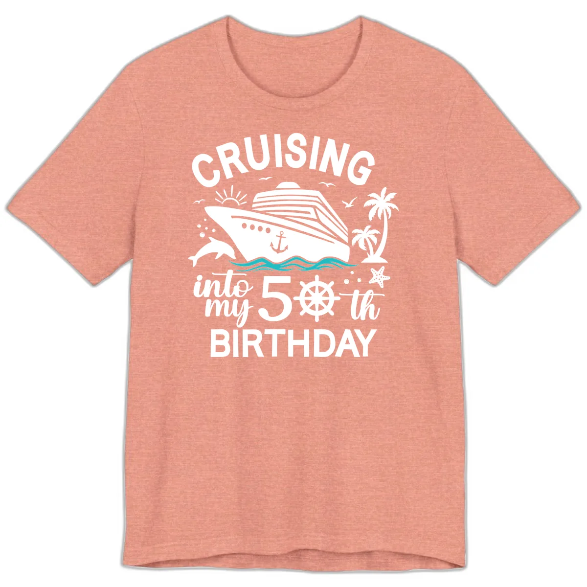 Cruising Into My 50th Birthday Premium T-Shirt in Heather Sunset