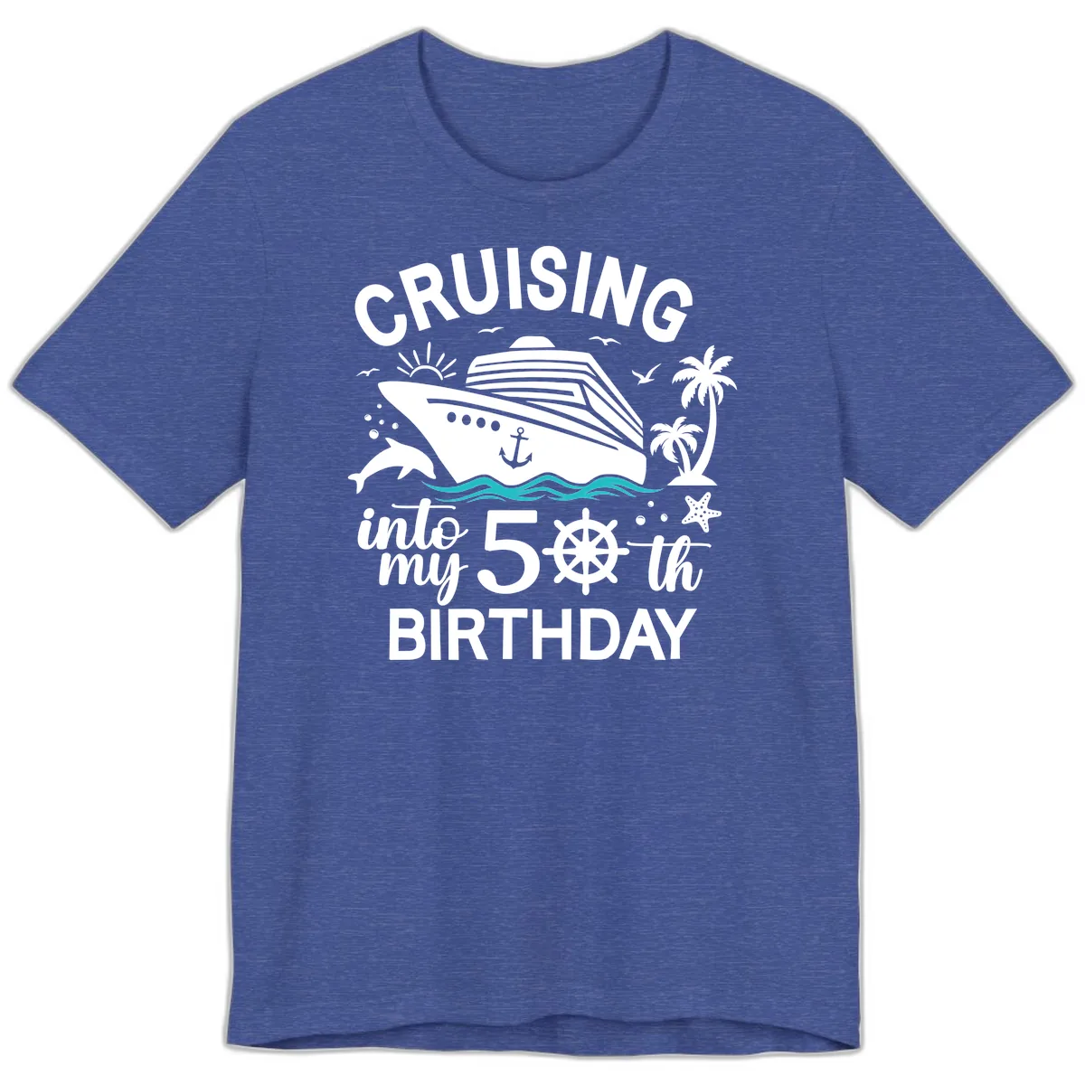 Cruising Into My 50th Birthday Premium T-Shirt in Heather True Royal