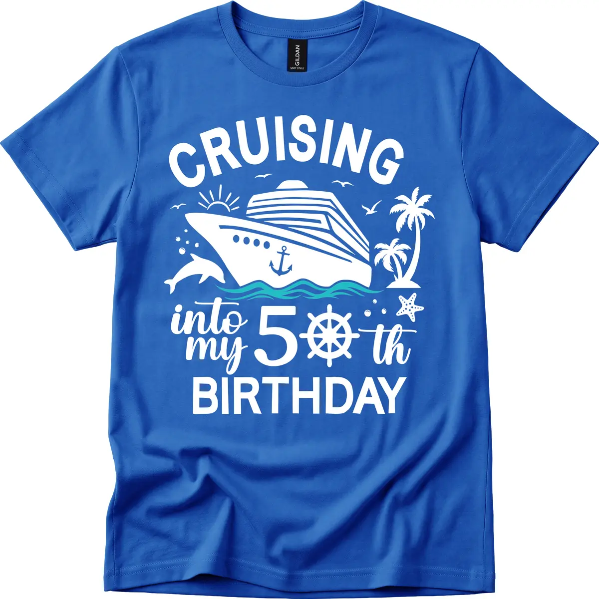 Cruising Into My 50th Birthday T-Shirt in Royal