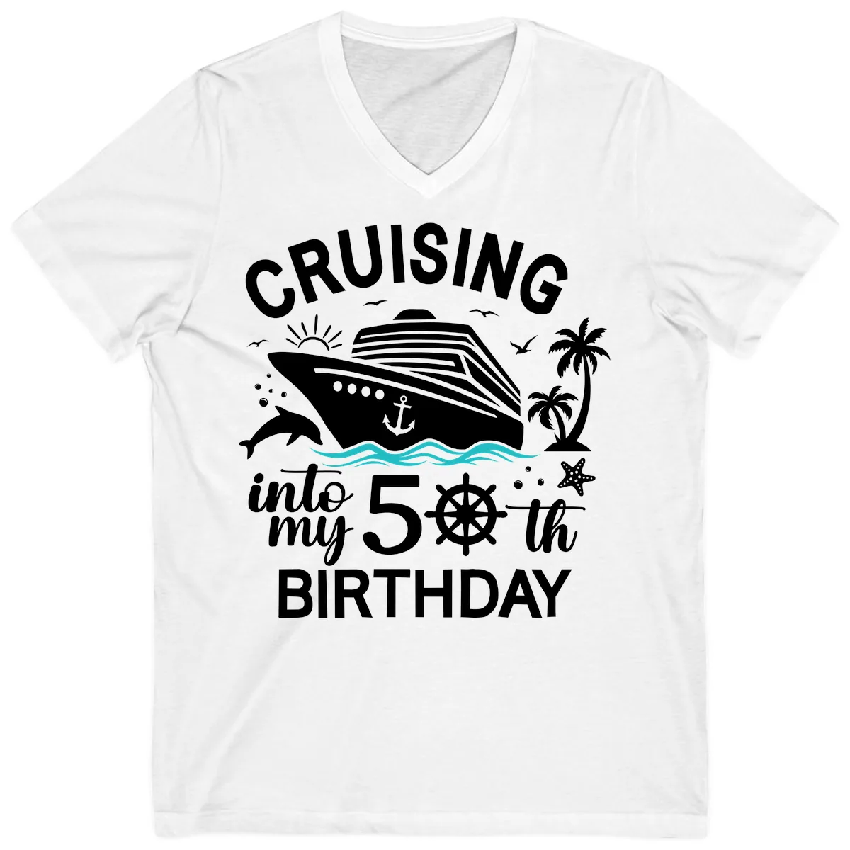 Cruising Into My 50th Birthday V-Neck in White