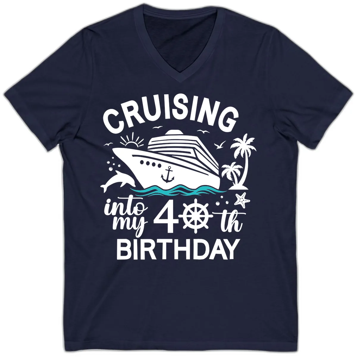 Cruising Into My 40th Birthday V-Neck in Navy
