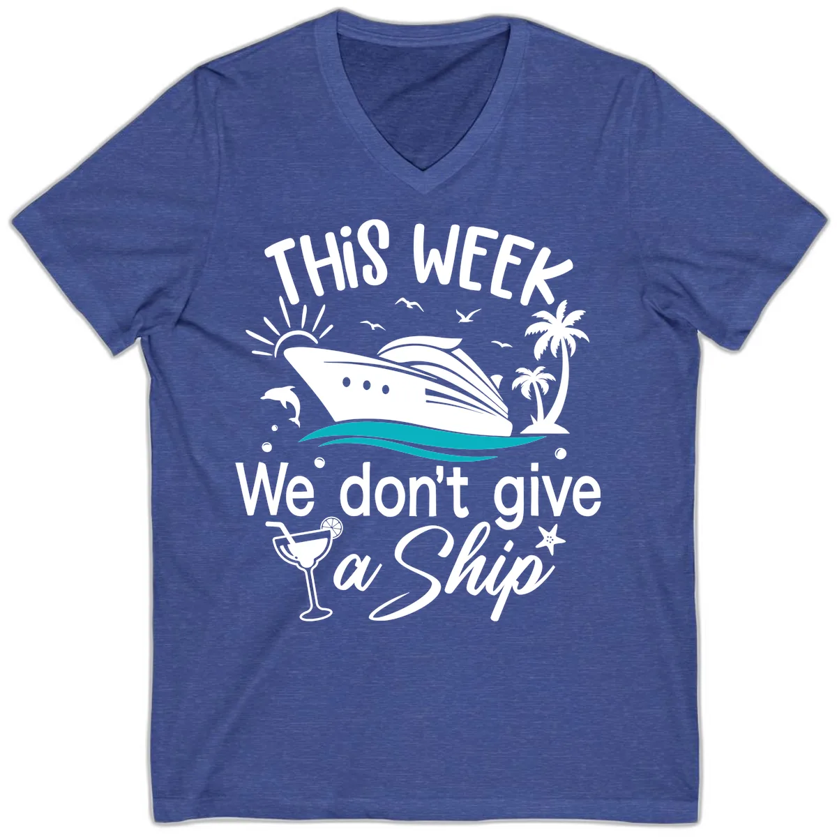 We Don't Give A Ship V-Neck in Heather True Royal