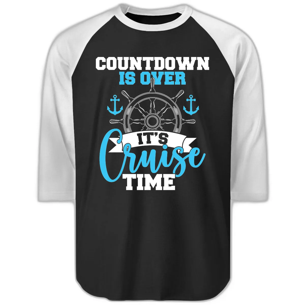 Countdown Is Over Cruise Time Raglan 3/4 in Black White