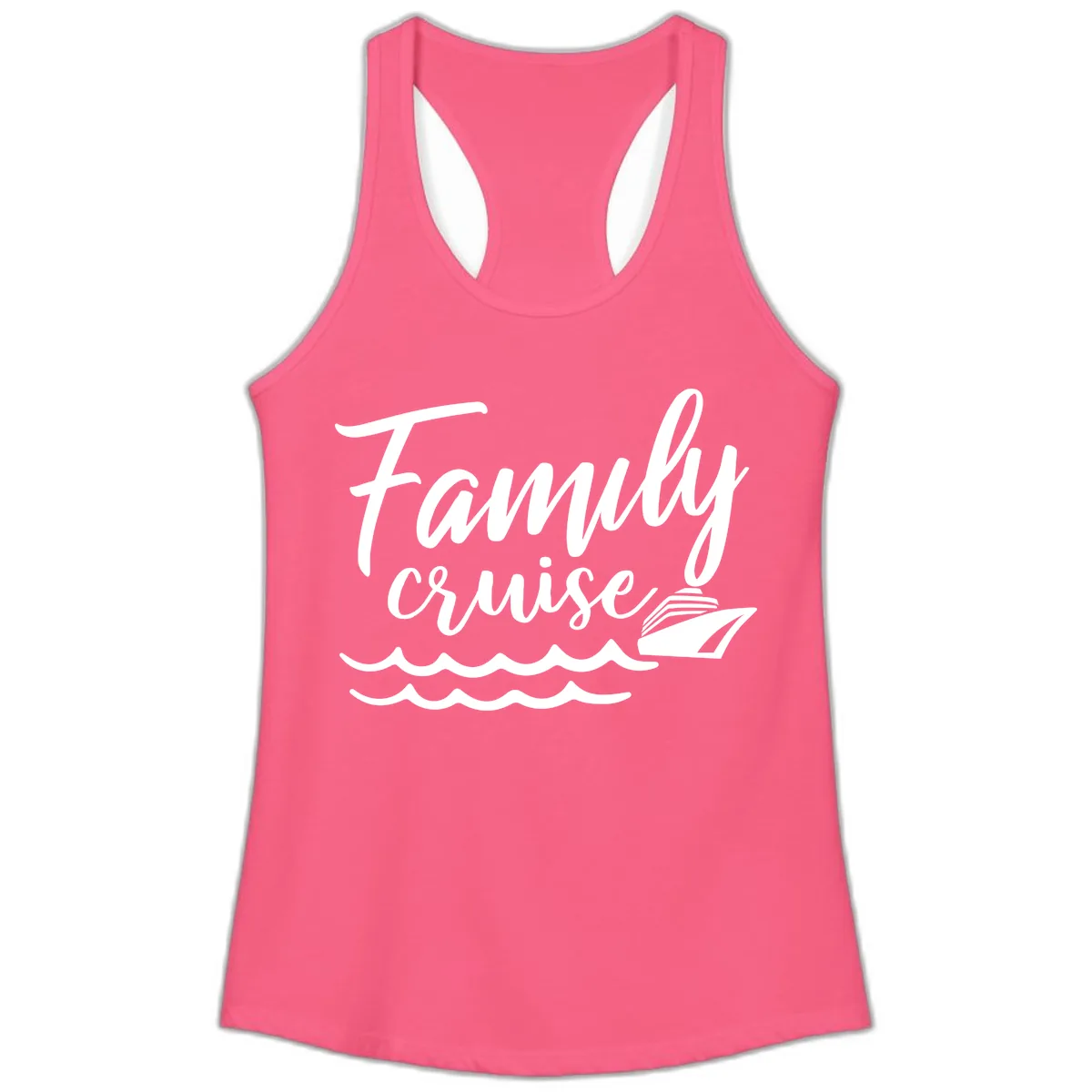 Family Cruise Adventure Ladies Tank in Solid Hot Pink