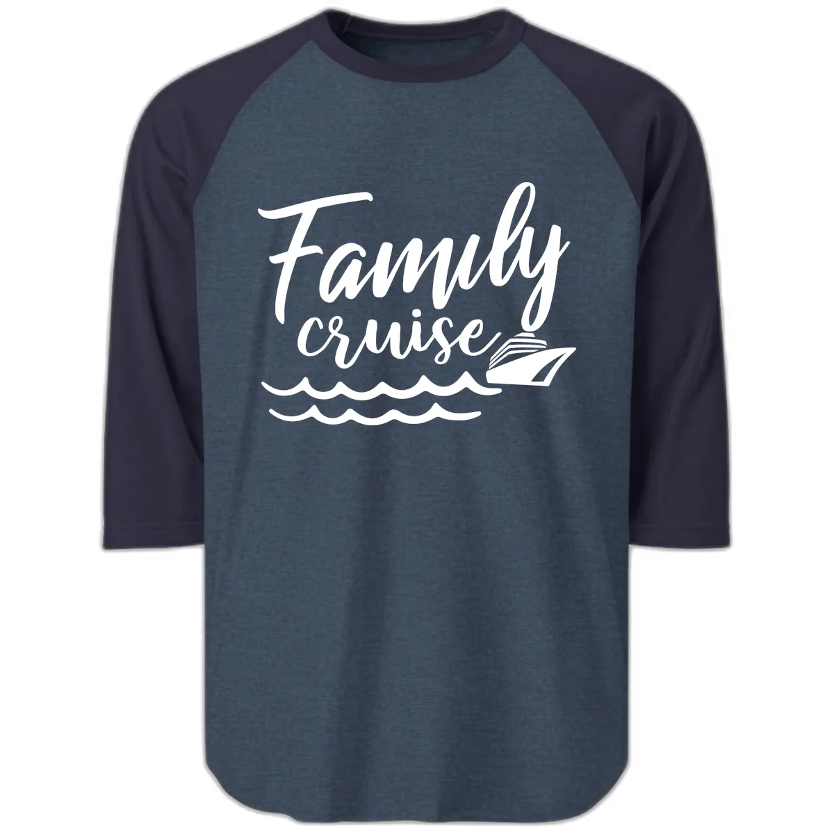 Family Cruise Adventure Raglan 3/4 in Heather Denim Navy