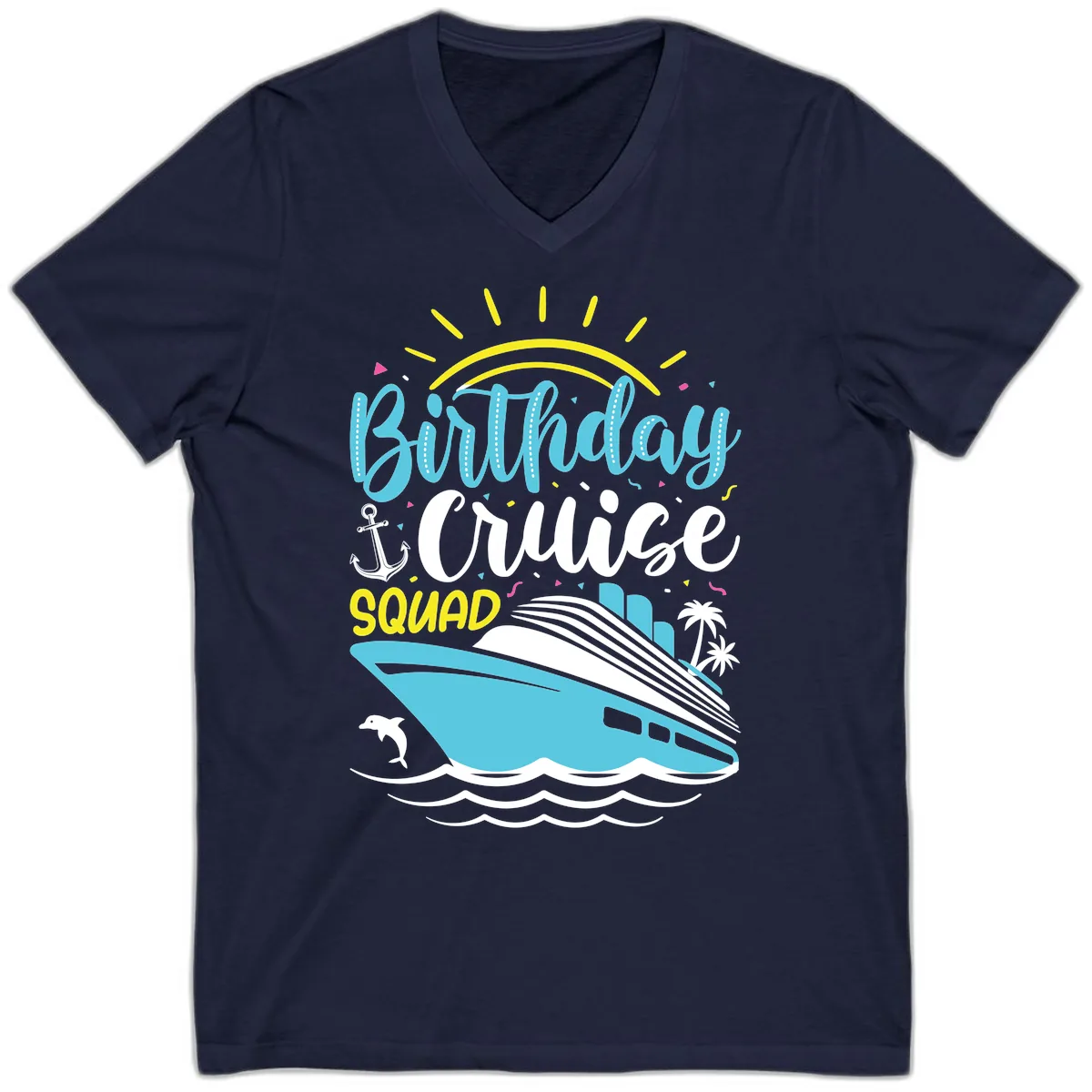 Birthday Cruise Squad V-Neck in Navy