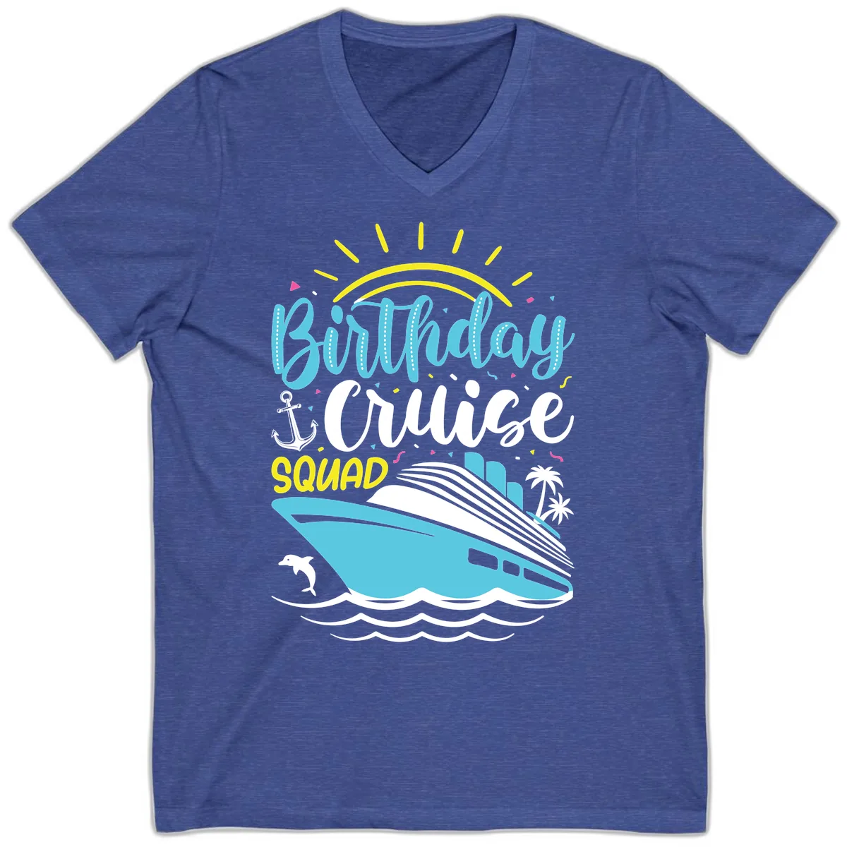 Birthday Cruise Squad V-Neck in Heather True Royal