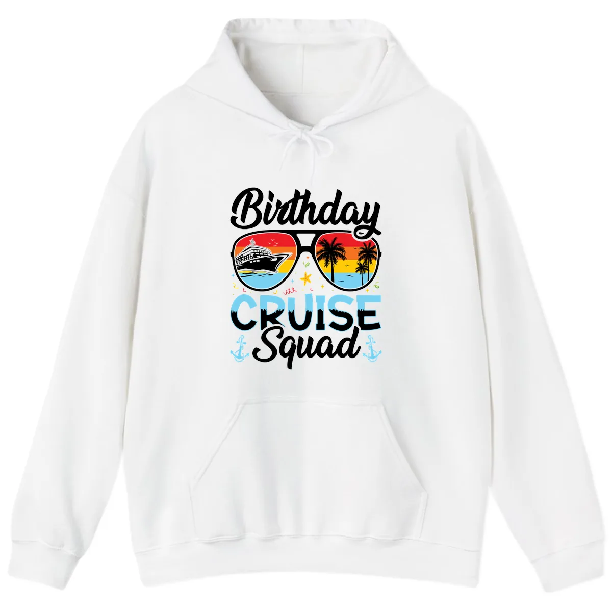 Birthday Cruise Squad Sunglasses Hoodie in White