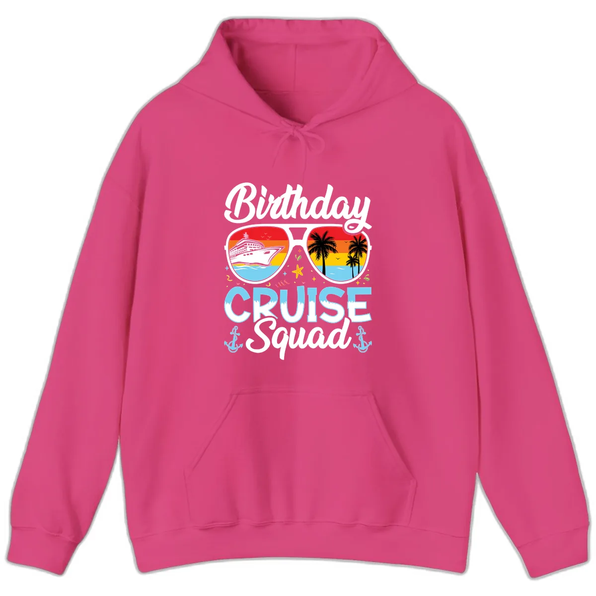 Birthday Cruise Squad Sunglasses Hoodie in Heliconia