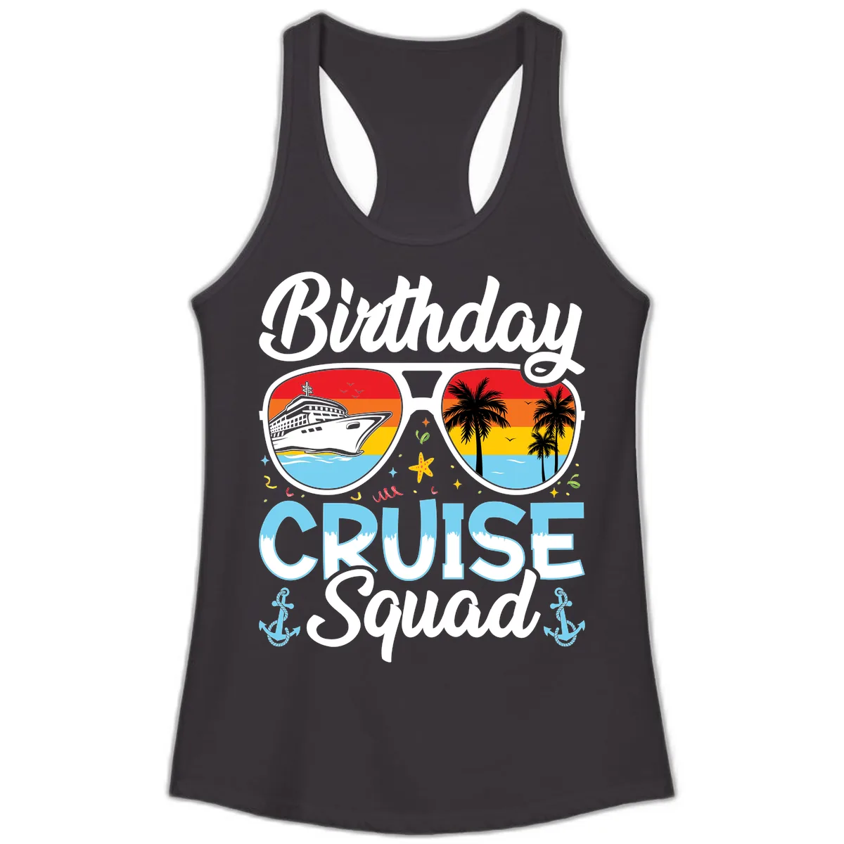 Birthday Cruise Squad Sunglasses Ladies Tank in Black