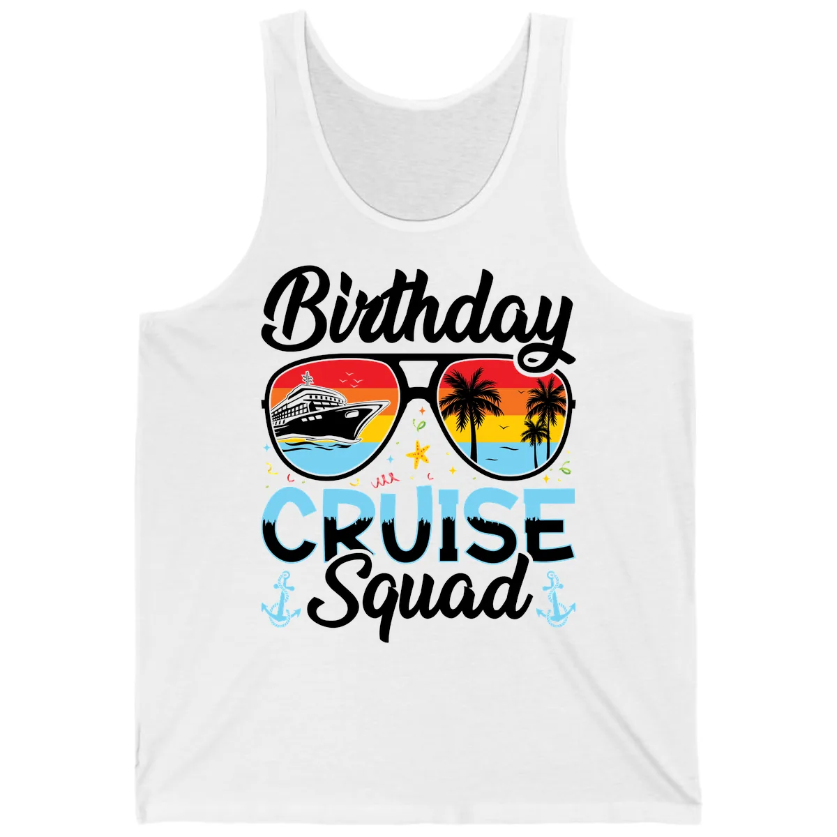 Birthday Cruise Squad Sunglasses Tank in White