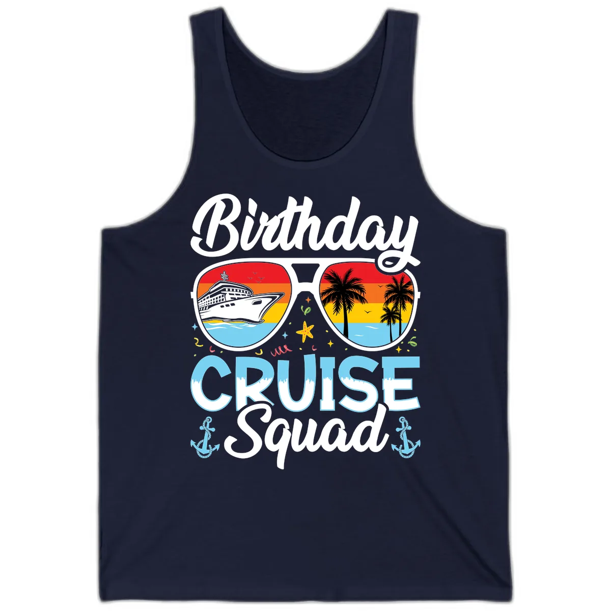Birthday Cruise Squad Sunglasses Tank in Navy