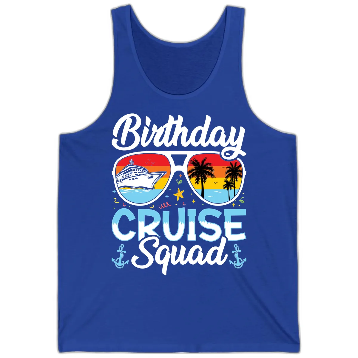 Birthday Cruise Squad Sunglasses Tank in True Royal
