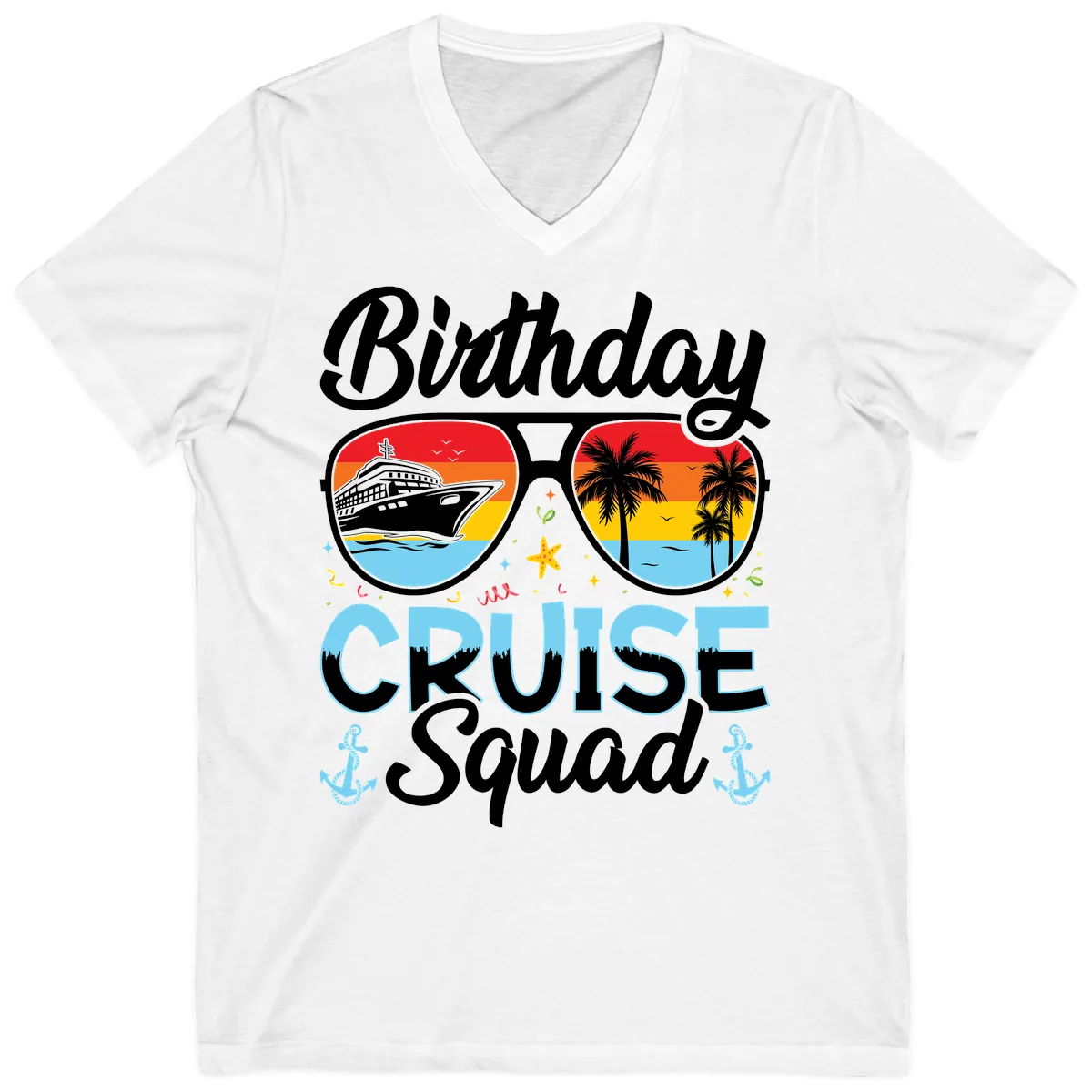 Birthday Cruise Squad Sunglasses V-Neck in White