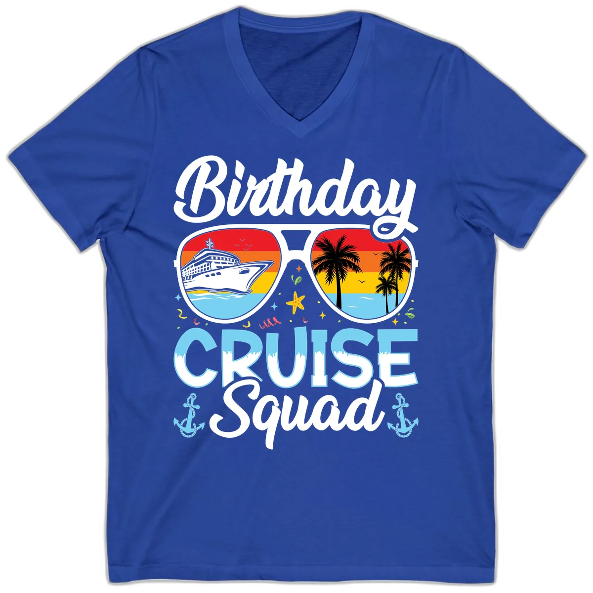 Birthday Cruise Squad Sunglasses V-Neck in True Royal