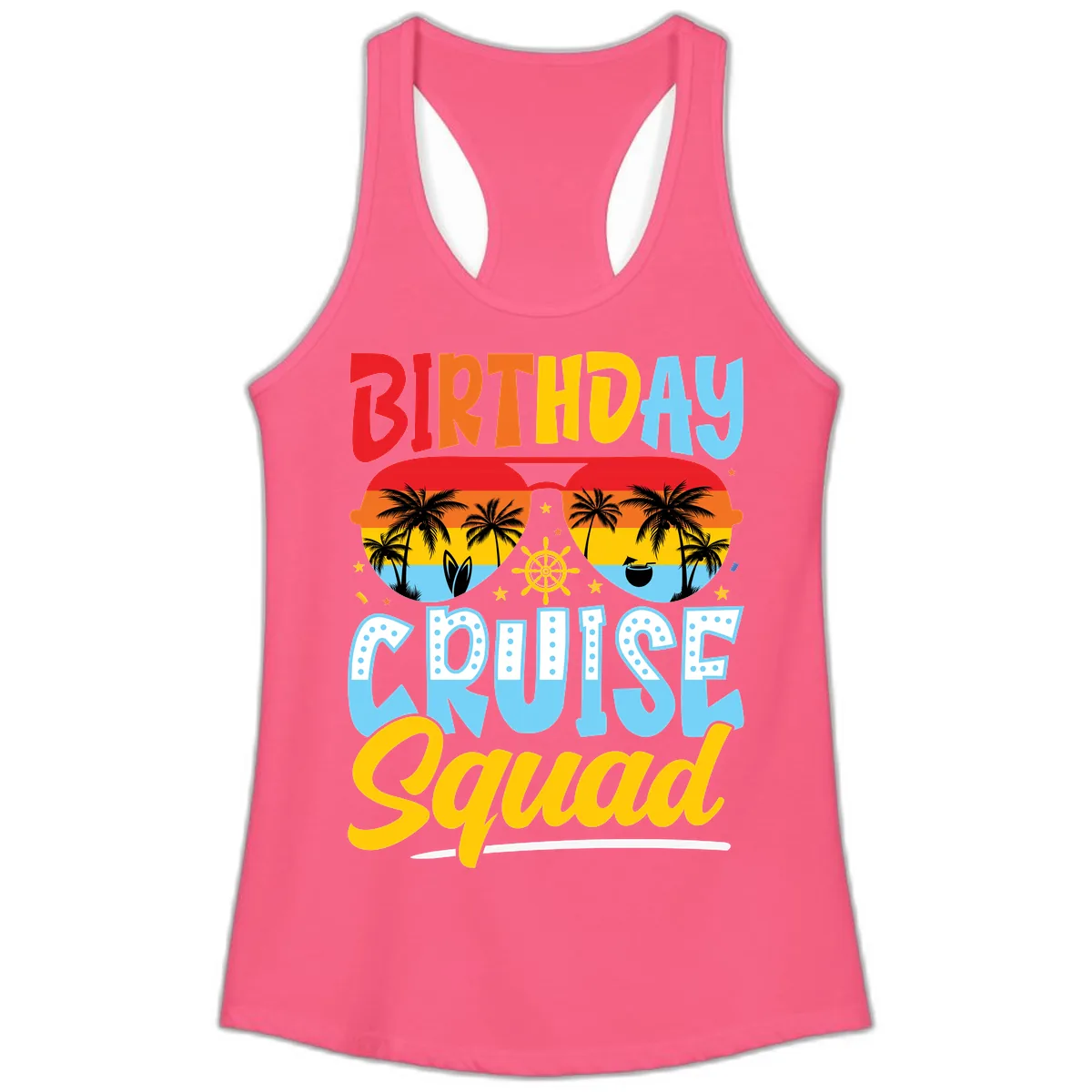 Birthday Cruise Squad Ladies Tank in Solid Hot Pink