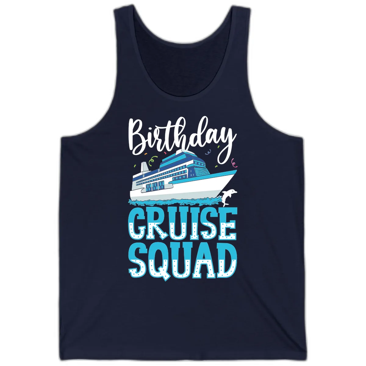 Birthday Cruise Squad Tank in Navy