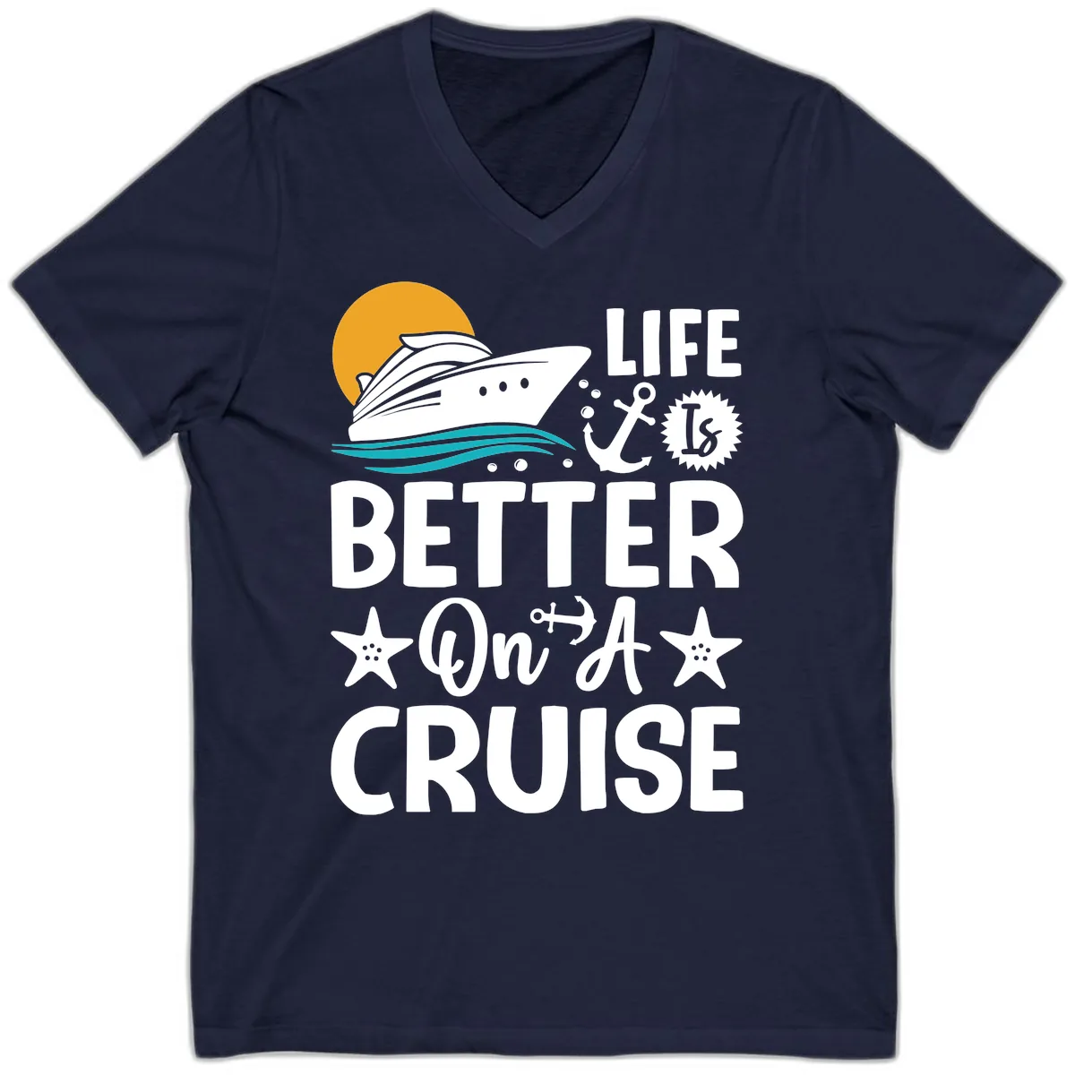 Life Is Better On A Cruise V-Neck in Navy