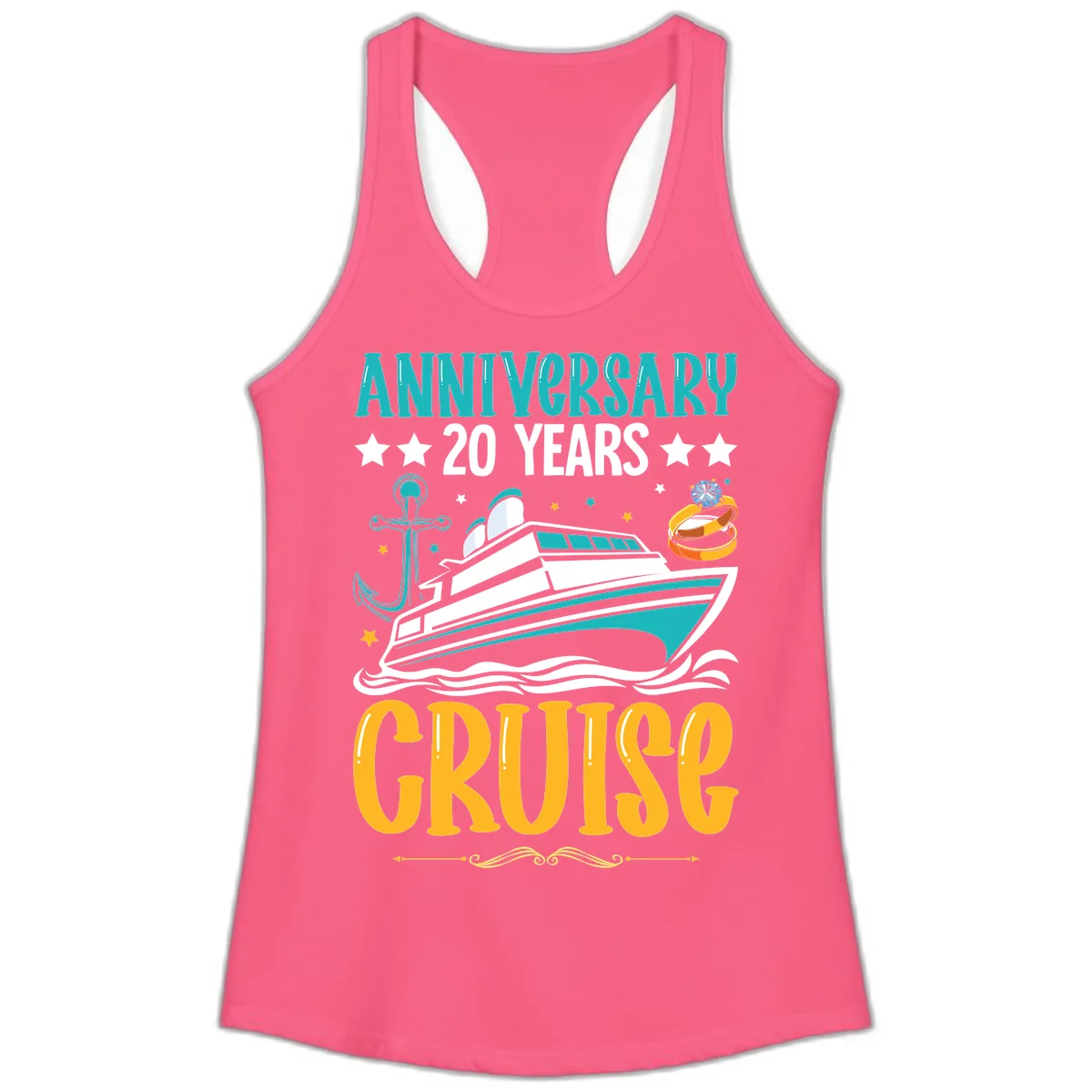 Anniversary 20 Years Cruise Ladies Tank in Solid Hot Pink