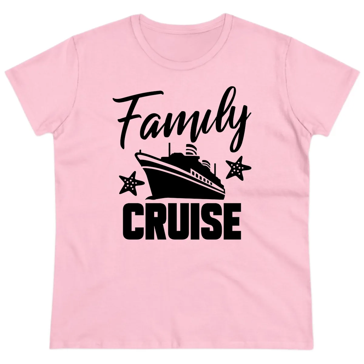 Family Cruise Ship & Starfish Ladies Tee in Light Pink