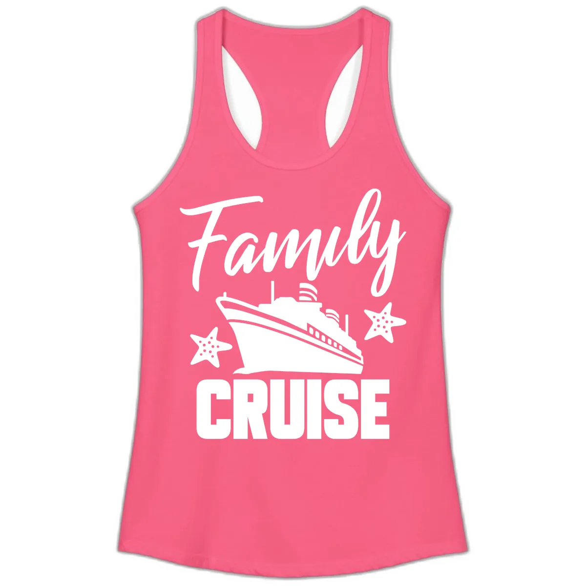 Family Cruise Ship & Starfish Ladies Tank in Solid Hot Pink