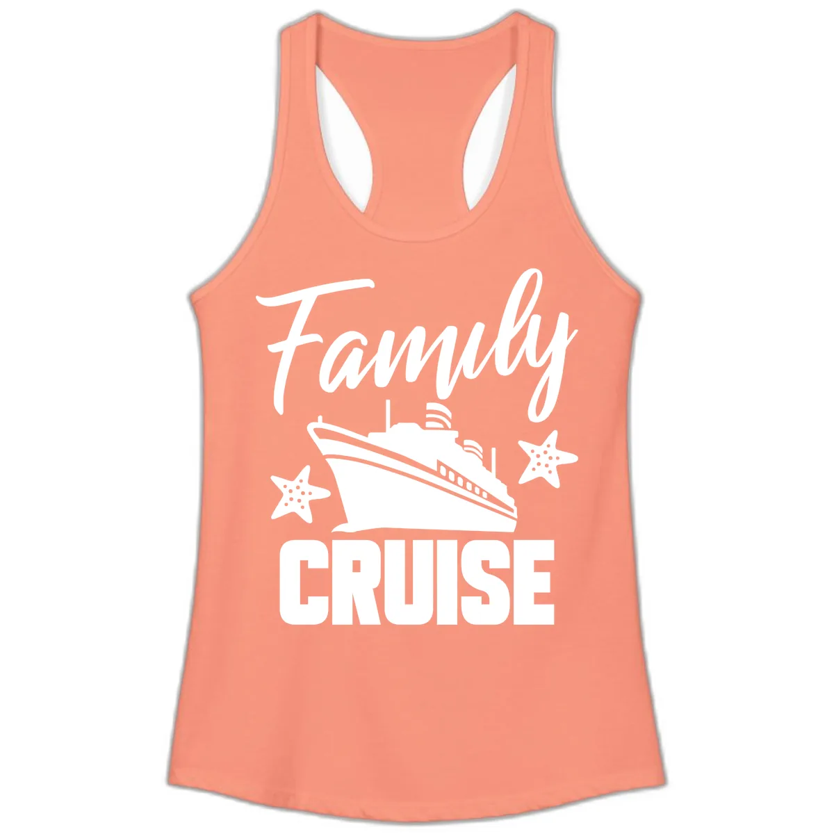 Family Cruise Ship & Starfish Ladies Tank in Solid Light Orange