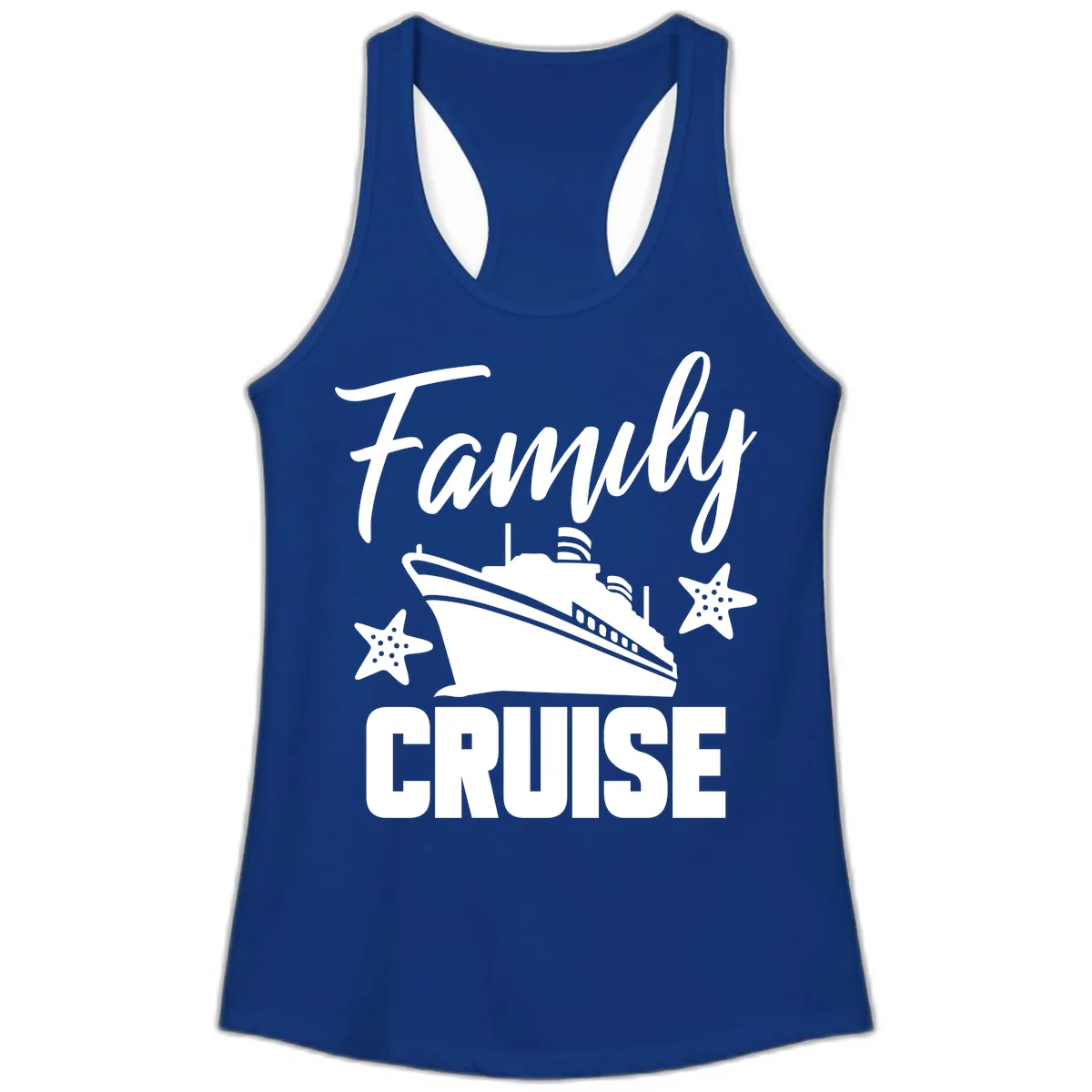 Family Cruise Ship & Starfish Ladies Tank in Solid Royal