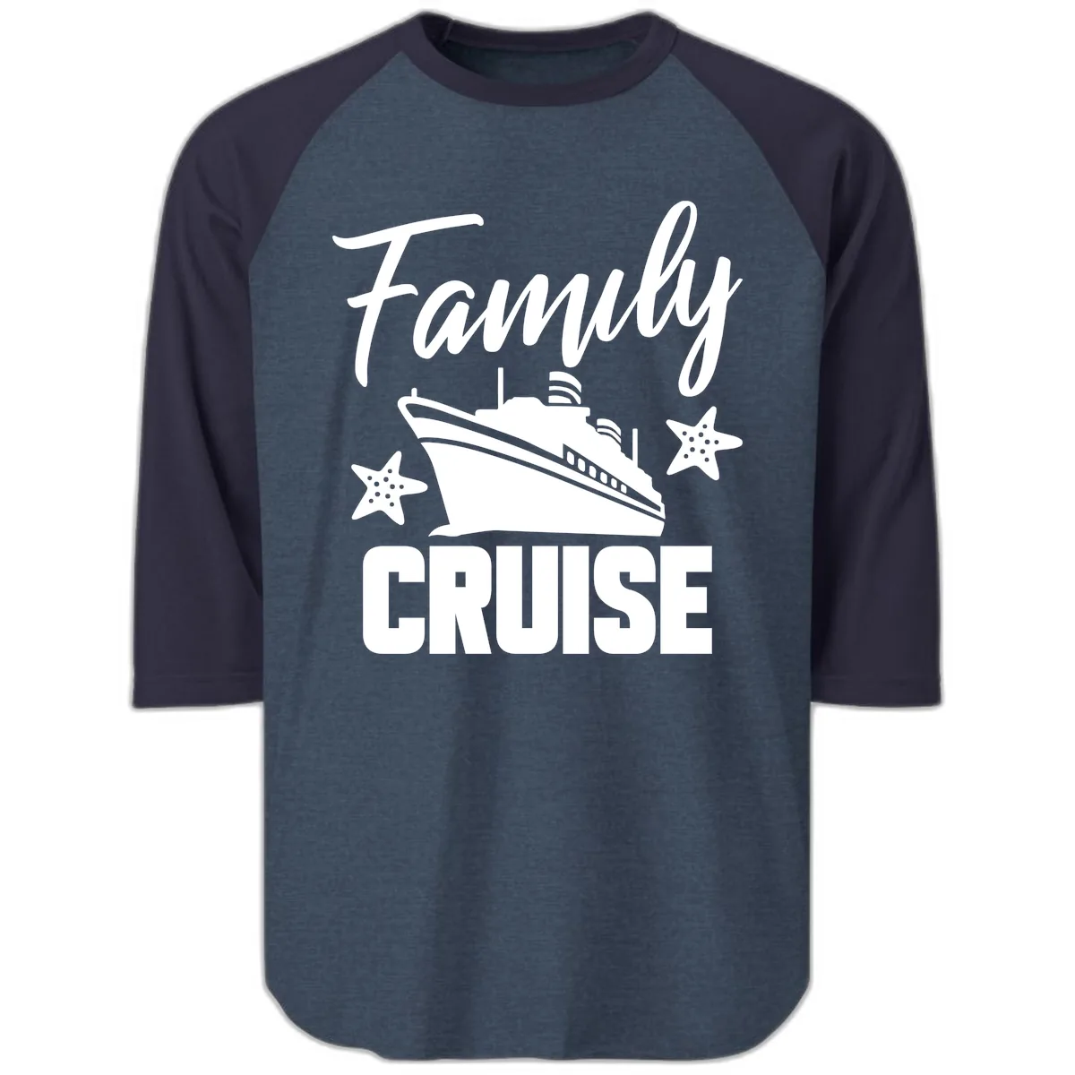 Family Cruise Ship & Starfish Raglan 3/4 in Heather Denim Navy