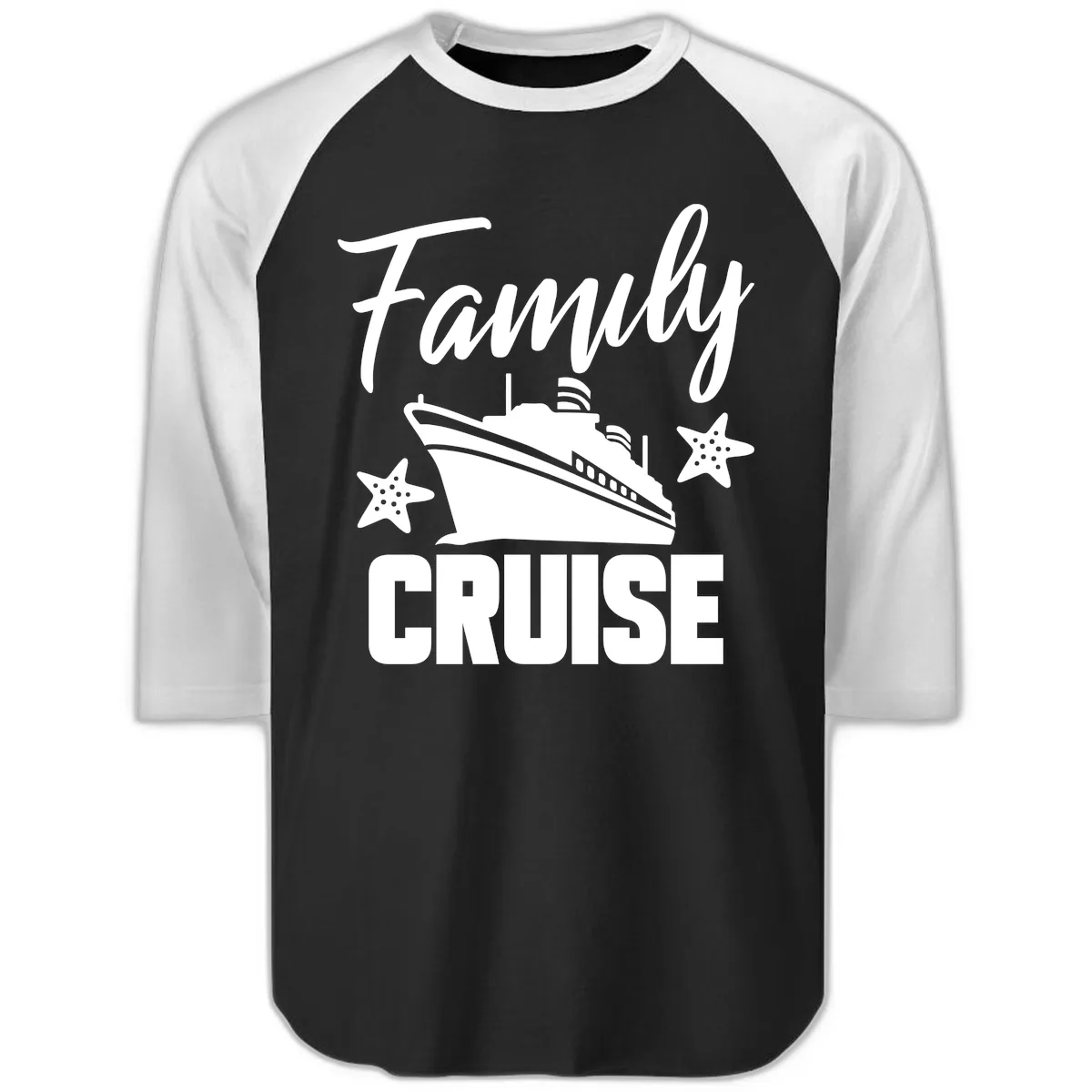 Family Cruise Ship & Starfish Raglan 3/4 in Black White