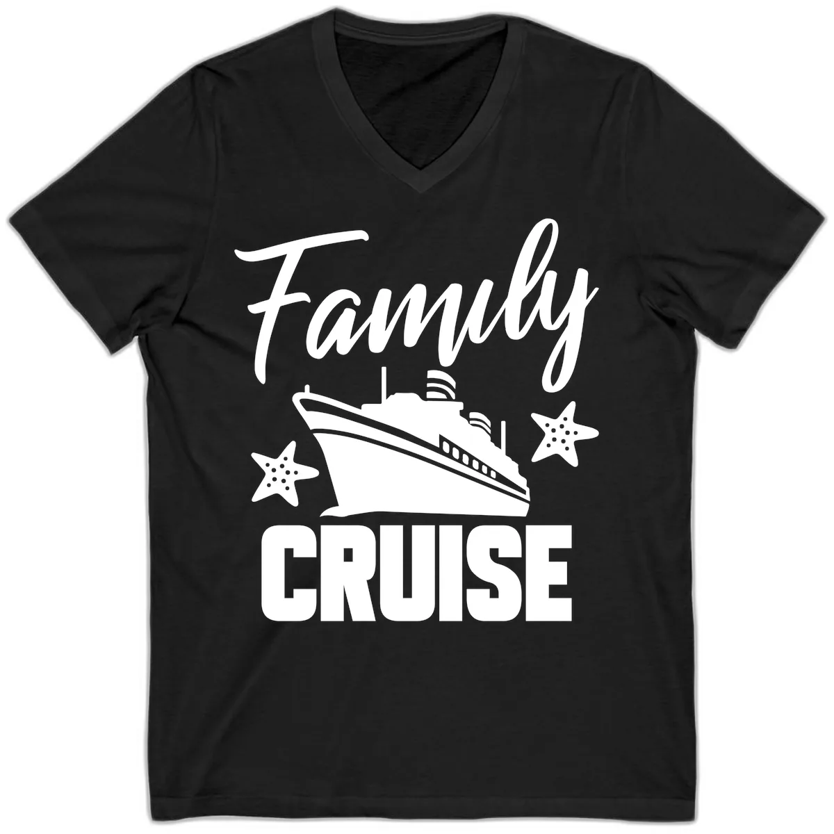 Family Cruise Ship & Starfish V-Neck in Black