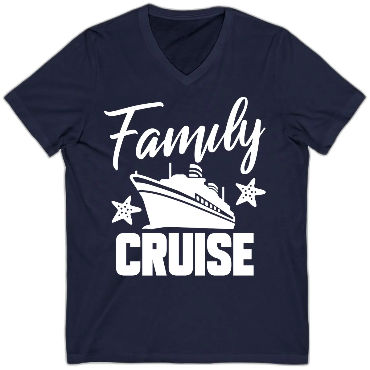 Family Cruise Ship & Starfish V-Neck in Navy