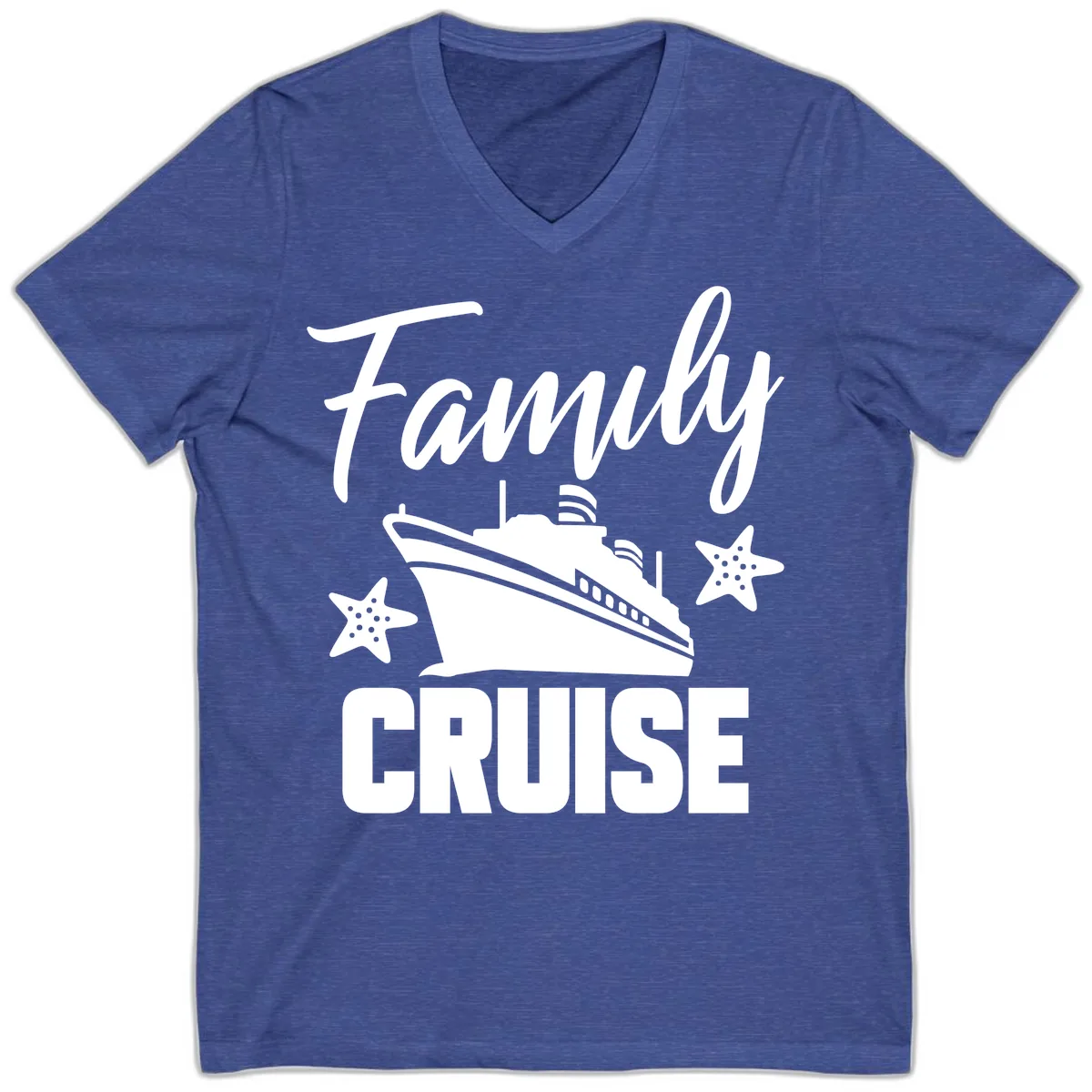 Family Cruise Ship & Starfish V-Neck in Heather True Royal