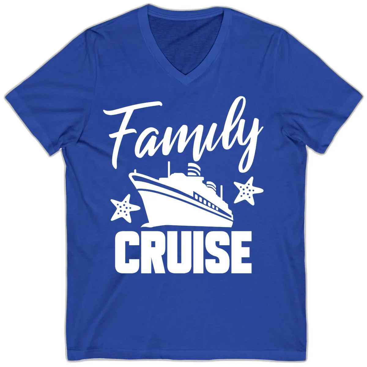 Family Cruise Ship & Starfish V-Neck in True Royal