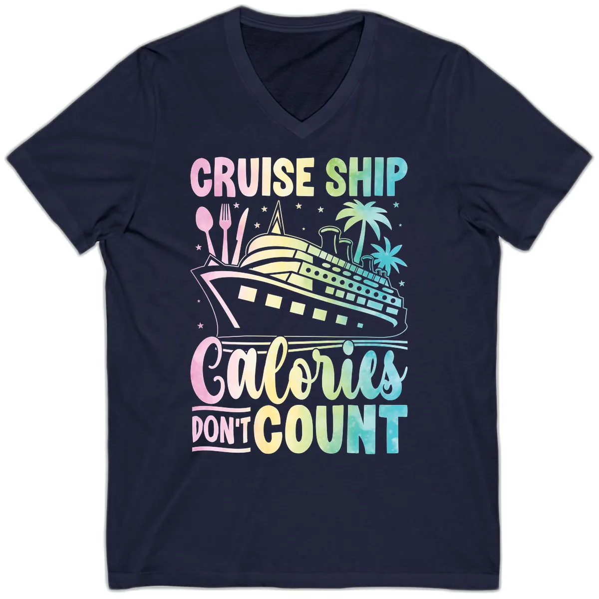 Cruise Ship Calories Don't Count V-Neck in Navy