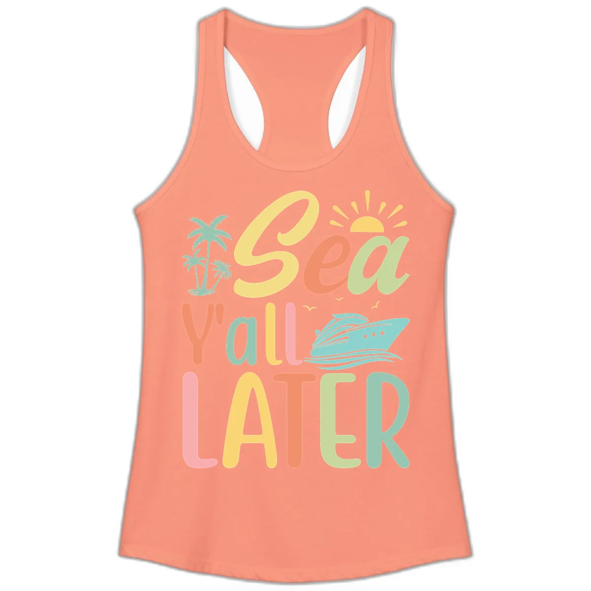 Sea Ya Later Cruise Ladies Tank in Solid Light Orange