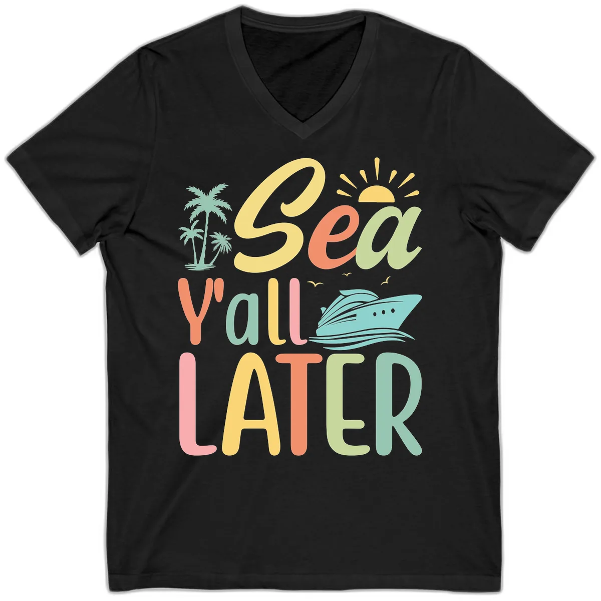 Sea Ya Later Cruise V-Neck in Black