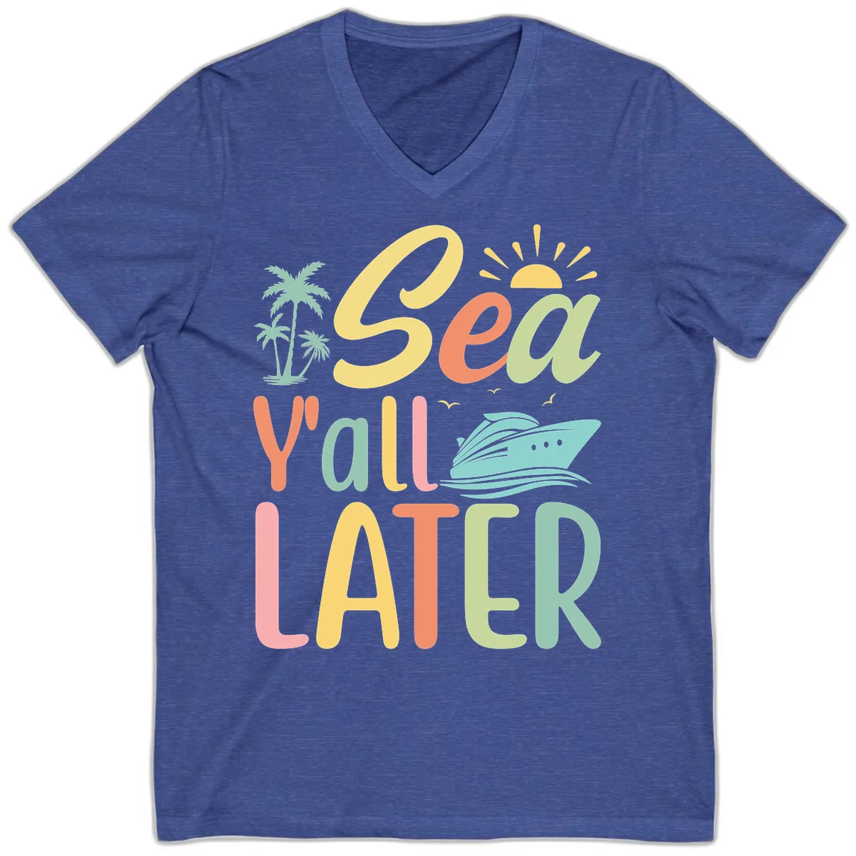 Sea Ya Later Cruise V-Neck in Heather True Royal