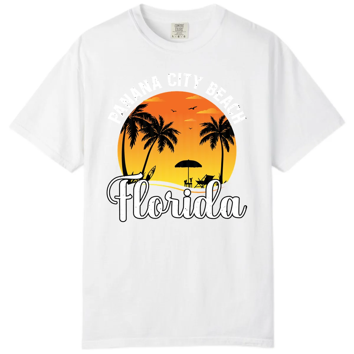Panama City Beach Tiki Sunset Comfort Color in White