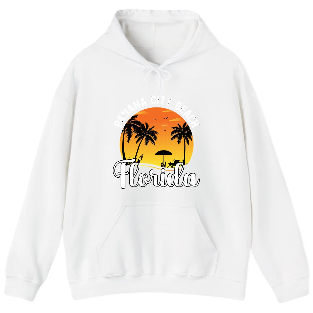 Panama City Beach Tiki Sunset Hoodie in White