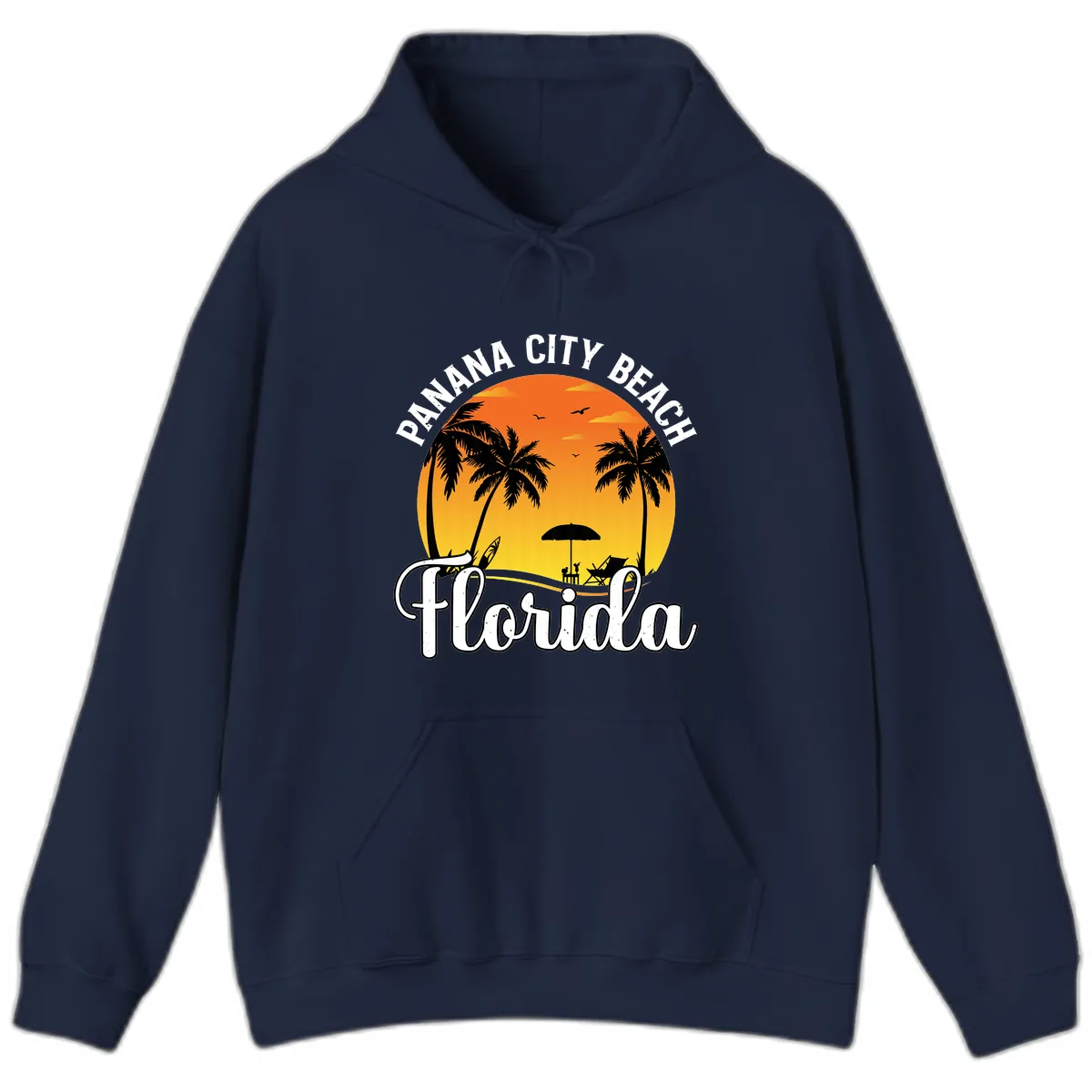 Panama City Beach Tiki Sunset Hoodie in Navy