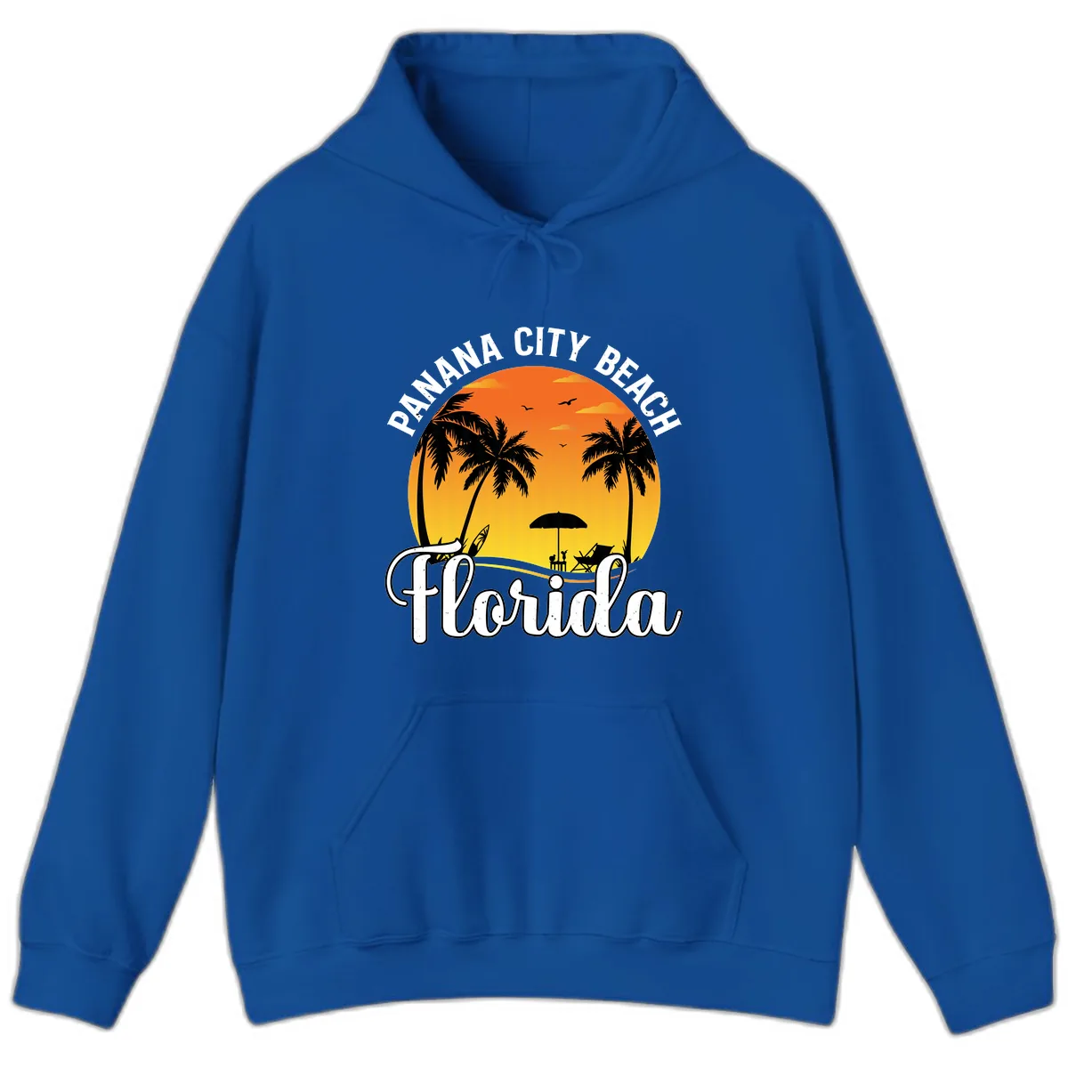 Panama City Beach Tiki Sunset Hoodie in Royal